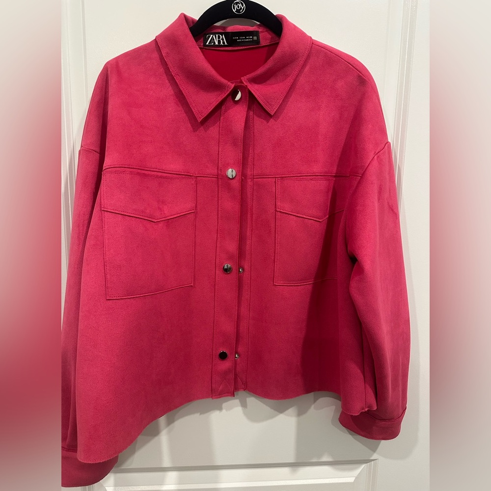 Zara boxy cropped faux suede magenta jacket size M